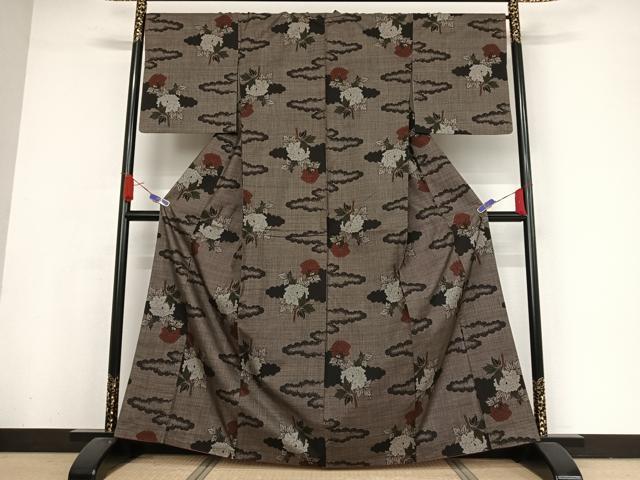 平和屋着物●本場大島紬　一元7マルキ　雲取り枝花文　正絹　逸品　AAAX0255np
