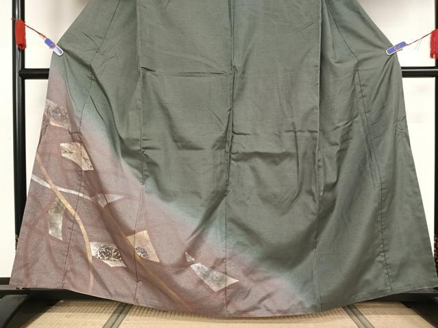 平和屋着物●訪問着 紬地 手描き 鏡裏花文 金彩 正絹 逸品 AAAX0264np
