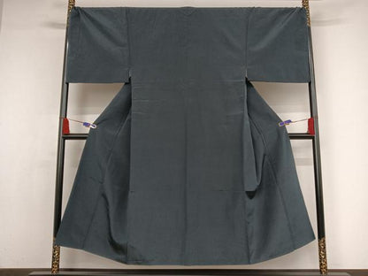 平和屋着物●男性　お召　色無地　鉄御納戸色　正絹　逸品　AAAX0272np