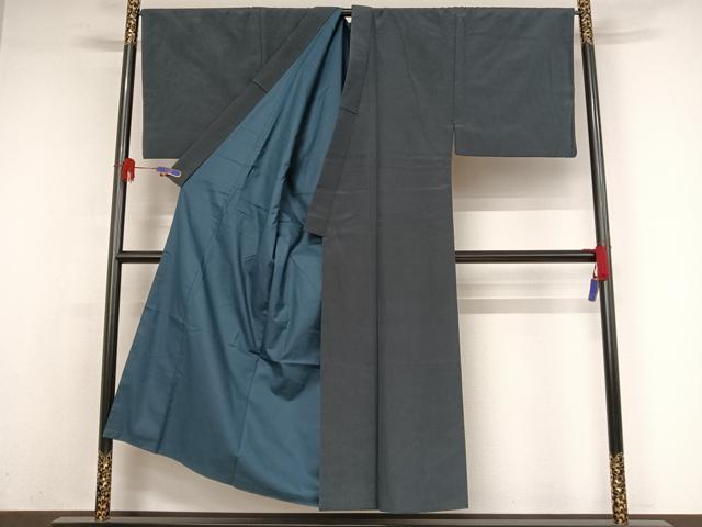 平和屋着物●男性　お召　色無地　鉄御納戸色　正絹　逸品　AAAX0272np