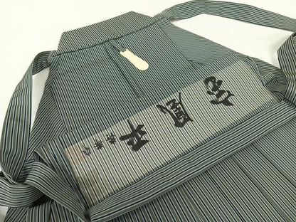 平和屋着物●男性　宝凰平　馬乗り袴　壽峯作　縞　正絹　逸品　AAAX0289np