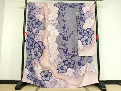平和屋着物●豪華振袖　総絞り　舞梅文　暈し染め　正絹　逸品　AAAX0292np
