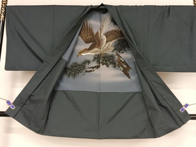 平和屋着物●男性　紬　アンサンブル　亀甲絣　正絹　逸品　AAAX0296np