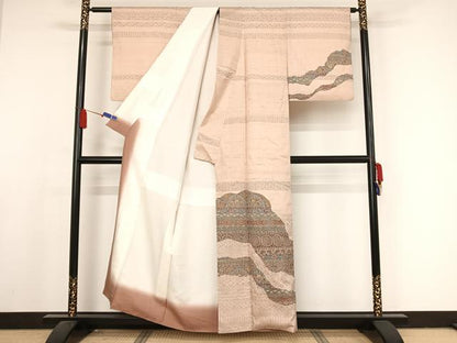 平和屋着物●訪問着 紬地 幾何学花文 正絹 逸品 AAAX0306np
