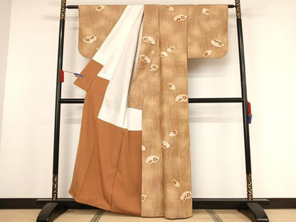 平和屋着物●上質な紬 絞り 地紙花文 正絹 逸品 AAAX0311np