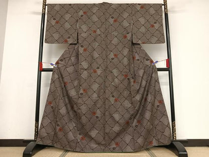 平和屋着物●本場大島紬　一元絣　瓦花文　正絹　逸品　未使用　AAAX0327np