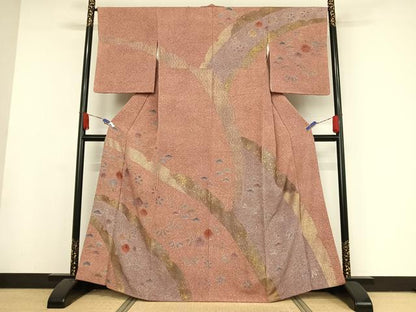 平和屋着物●訪問着 刺繍 草花文 金糸 金彩 正絹 逸品 AAAX0329np
