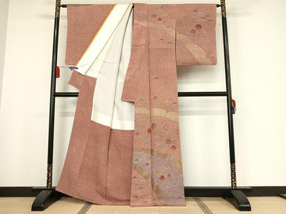 平和屋着物●訪問着 刺繍 草花文 金糸 金彩 正絹 逸品 AAAX0329np