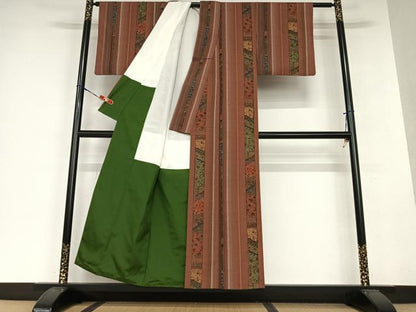 平和屋着物●上質な紬 更紗花間道 正絹 逸品 AAAX0568zg