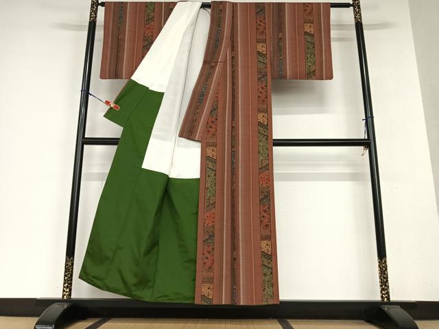 平和屋着物●上質な紬 更紗花間道 正絹 逸品 AAAX0568zg