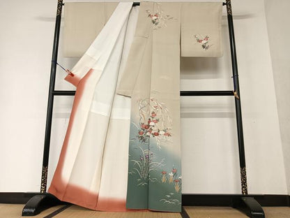 平和屋着物●訪問着 友禅 流水草花文 暈し染め 正絹 逸品 AAAX0573zg
