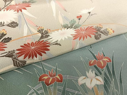 平和屋着物●訪問着 友禅 流水草花文 暈し染め 正絹 逸品 AAAX0573zg