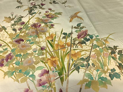 平和屋着物●訪問着　花鳥文　暈し染め　金銀彩　正絹　逸品　未使用　AAAX0574zg