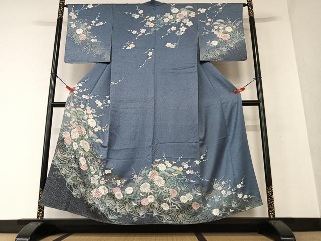 平和屋着物●訪問着　流水松竹梅花文　暈し染め　金彩　正絹　逸品　AAAX0576zg