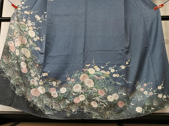 平和屋着物●訪問着　流水松竹梅花文　暈し染め　金彩　正絹　逸品　AAAX0576zg