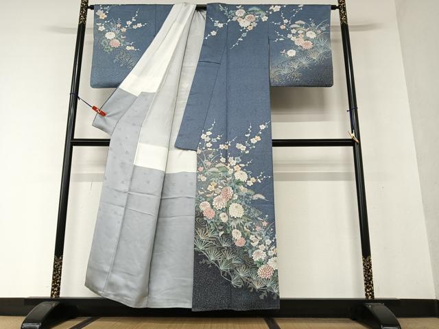 平和屋着物●訪問着　流水松竹梅花文　暈し染め　金彩　正絹　逸品　AAAX0576zg