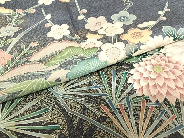平和屋着物●訪問着　流水松竹梅花文　暈し染め　金彩　正絹　逸品　AAAX0576zg
