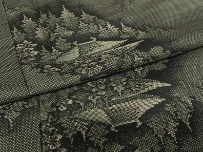 平和屋着物●本場大島紬 カタス9マルキ 樹林風景文 正絹 逸品 AAAX0579zg
