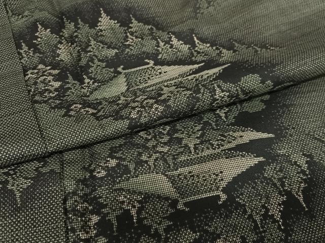 平和屋着物●本場大島紬 カタス9マルキ 樹林風景文 正絹 逸品 AAAX0579zg