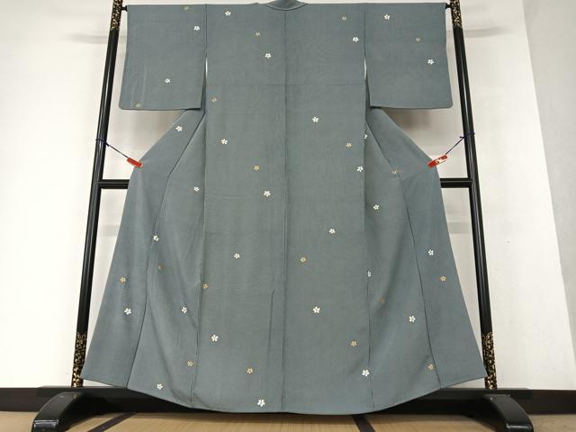 平和屋着物●上質な小紋　舞桜　縞　金彩　正絹　逸品　AAAX0586zg