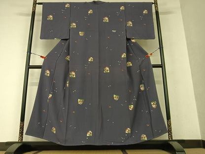 平和屋着物●上質な小紋　型染め　草花文　正絹　逸品　AAAX0588zg