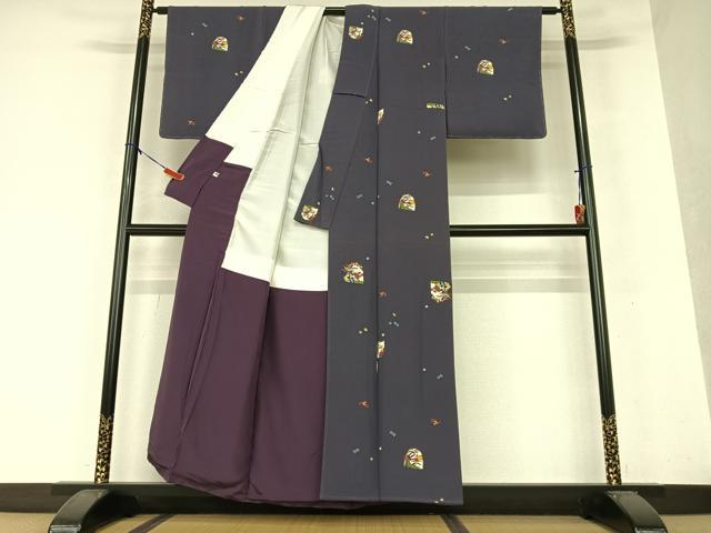 平和屋着物●上質な小紋　型染め　草花文　正絹　逸品　AAAX0588zg