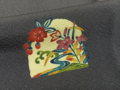 平和屋着物●上質な小紋　型染め　草花文　正絹　逸品　AAAX0588zg