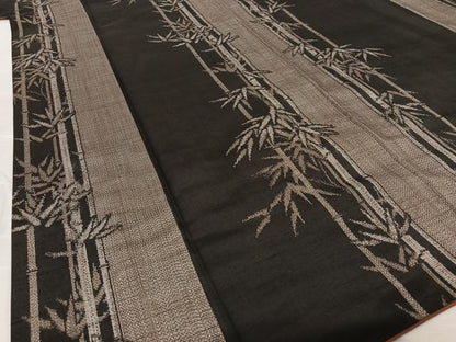 平和屋着物●上質な紬 笹竹文 黒地 正絹 逸品 AAAX0595zg