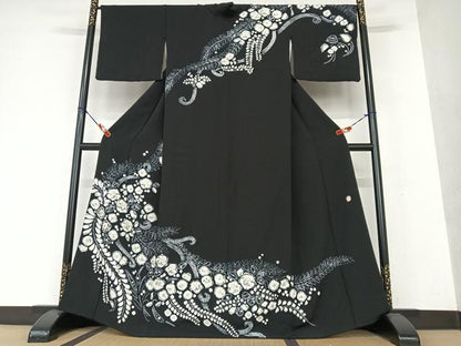 平和屋着物●十日町　名門　滝泰謹製　訪問着　辻が花　絞り　黒地　正絹　逸品　AAAX0610zg