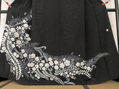 平和屋着物●十日町　名門　滝泰謹製　訪問着　辻が花　絞り　黒地　正絹　逸品　AAAX0610zg