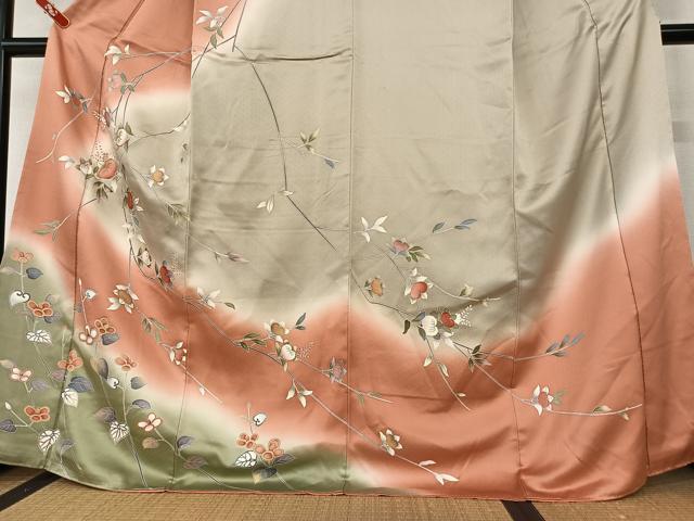 平和屋着物●訪問着 友禅 駒刺繍 枝花文 暈し染め 金彩 正絹 逸品 AAAX0613zg