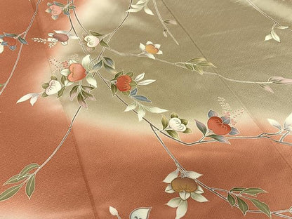 平和屋着物●訪問着 友禅 駒刺繍 枝花文 暈し染め 金彩 正絹 逸品 AAAX0613zg