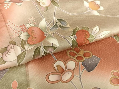 平和屋着物●訪問着 友禅 駒刺繍 枝花文 暈し染め 金彩 正絹 逸品 AAAX0613zg