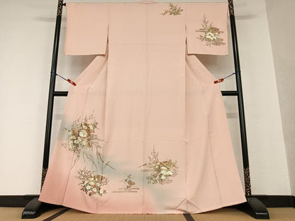 平和屋着物●訪問着 扇面草花文 暈し染め 金彩 正絹 逸品 AAAX0614zg