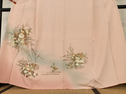 平和屋着物●訪問着 扇面草花文 暈し染め 金彩 正絹 逸品 AAAX0614zg