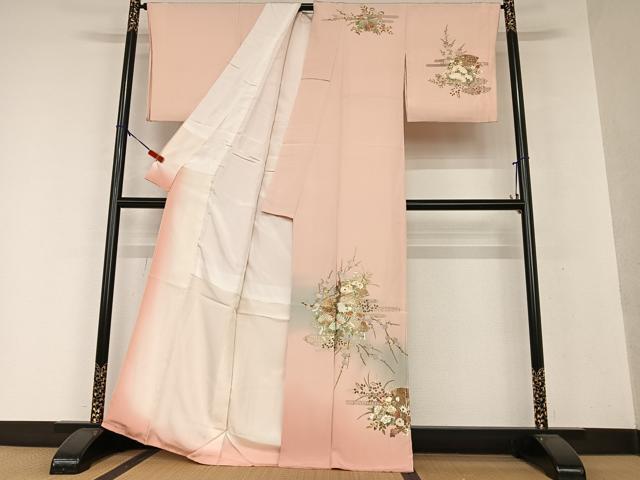 平和屋着物●訪問着 扇面草花文 暈し染め 金彩 正絹 逸品 AAAX0614zg