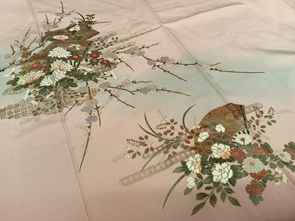 平和屋着物●訪問着 扇面草花文 暈し染め 金彩 正絹 逸品 AAAX0614zg