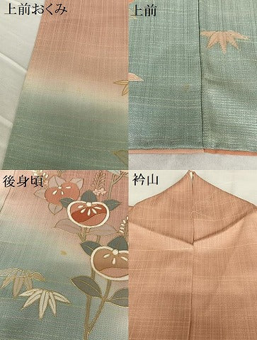 平和屋着物●訪問着 駒刺繍 花蝶文 橘 暈し染め 金彩 正絹 逸品 AAAX0619zg