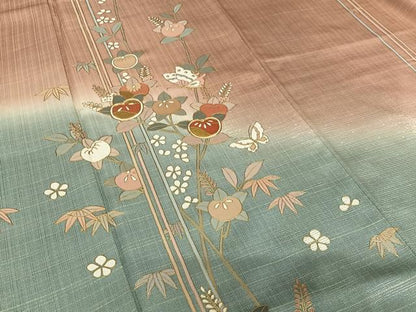 平和屋着物●訪問着 駒刺繍 花蝶文 橘 暈し染め 金彩 正絹 逸品 AAAX0619zg