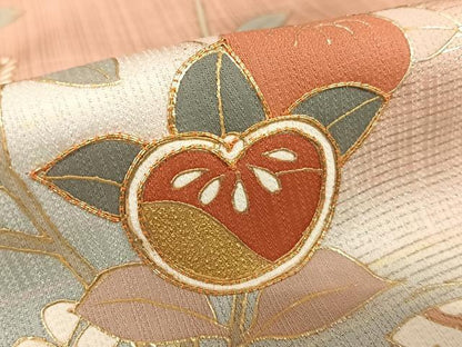 平和屋着物●訪問着 駒刺繍 花蝶文 橘 暈し染め 金彩 正絹 逸品 AAAX0619zg