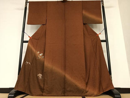 平和屋着物●訪問着　総刺繍　花蝶文　暈し染め　正絹　逸品　AAAX0624zg