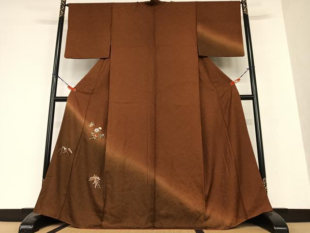 平和屋着物●訪問着　総刺繍　花蝶文　暈し染め　正絹　逸品　AAAX0624zg