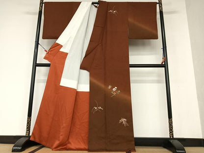 平和屋着物●訪問着　総刺繍　花蝶文　暈し染め　正絹　逸品　AAAX0624zg