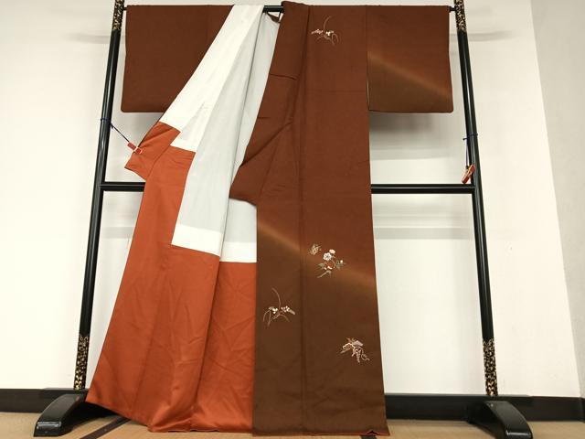 平和屋着物●訪問着　総刺繍　花蝶文　暈し染め　正絹　逸品　AAAX0624zg