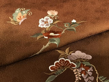 平和屋着物●訪問着　総刺繍　花蝶文　暈し染め　正絹　逸品　AAAX0624zg