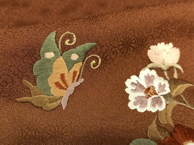 平和屋着物●訪問着　総刺繍　花蝶文　暈し染め　正絹　逸品　AAAX0624zg