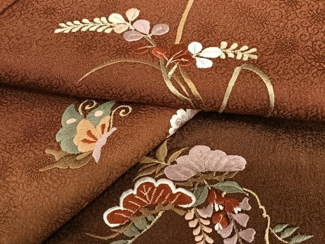 平和屋着物●訪問着　総刺繍　花蝶文　暈し染め　正絹　逸品　AAAX0624zg