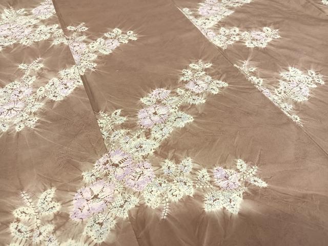 平和屋着物●本場染大島紬 訪問着 絞り 草花文 正絹 逸品 AAAX0626zg
