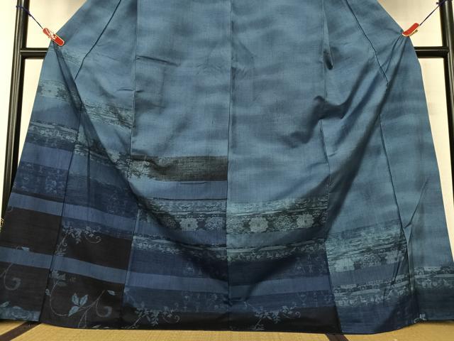 平和屋着物●小千谷紬　訪問着　横段花文　ロング丈　正絹　逸品　AAAX0632zg 平和屋着物○小千谷紬 訪問着 横段花文 ロング丈 正絹 逸品