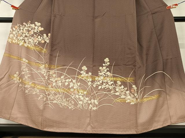 平和屋着物●訪問着　駒刺繍　草花文　暈し染め　金彩　正絹　逸品　AAAX0637zg